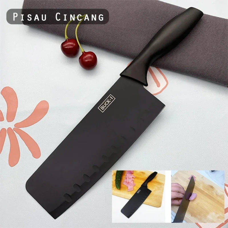 PLYS Sharp Black Steel Kitchen Knife Set Stainless Steel Fruit Knife Household Knife Multifunctional Chef Knife