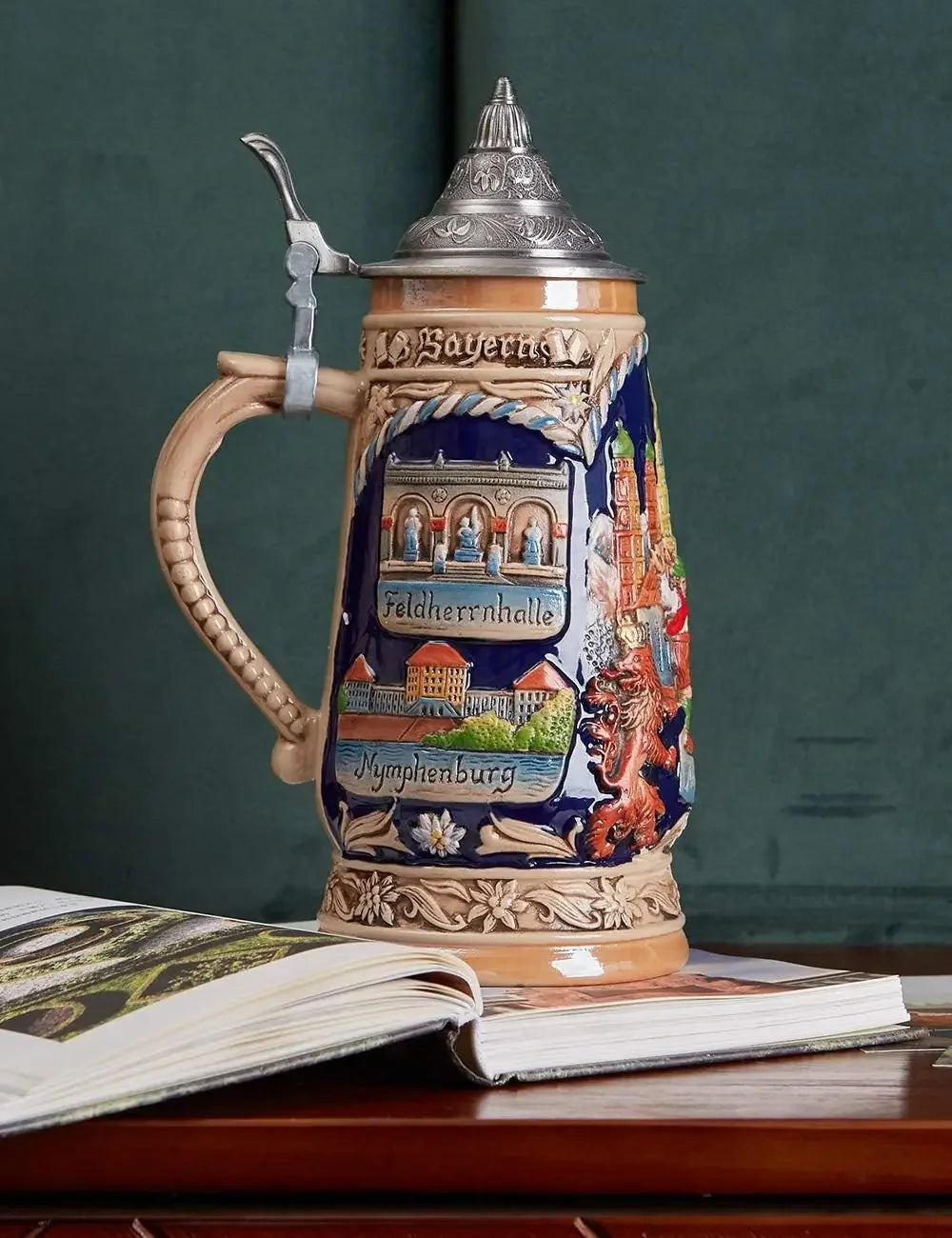 Beer Stein Mug German Munich Bavarian Viking Tankard with Petwer Lid Drinking Cups for Men's Gifts Big Capacity 1000ml