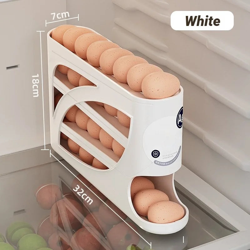 3 Tier Egg Storage Box Rolling Design Large Capacity Anti-Drop Antibacterial Organizer Rack Refrigerator Holder