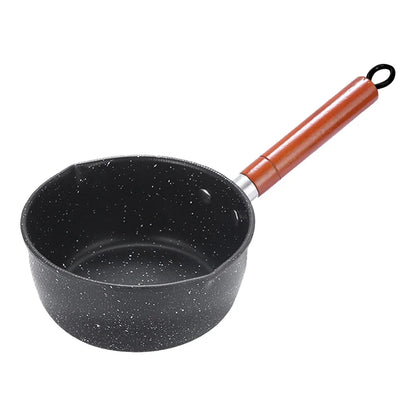 Non-Stick Sauce Pan Cooking Pot with Pour Spout Soup Pot Wooden Handle Stick Proof Sauce Pan 14cm for Induction Cooker Gas Stove