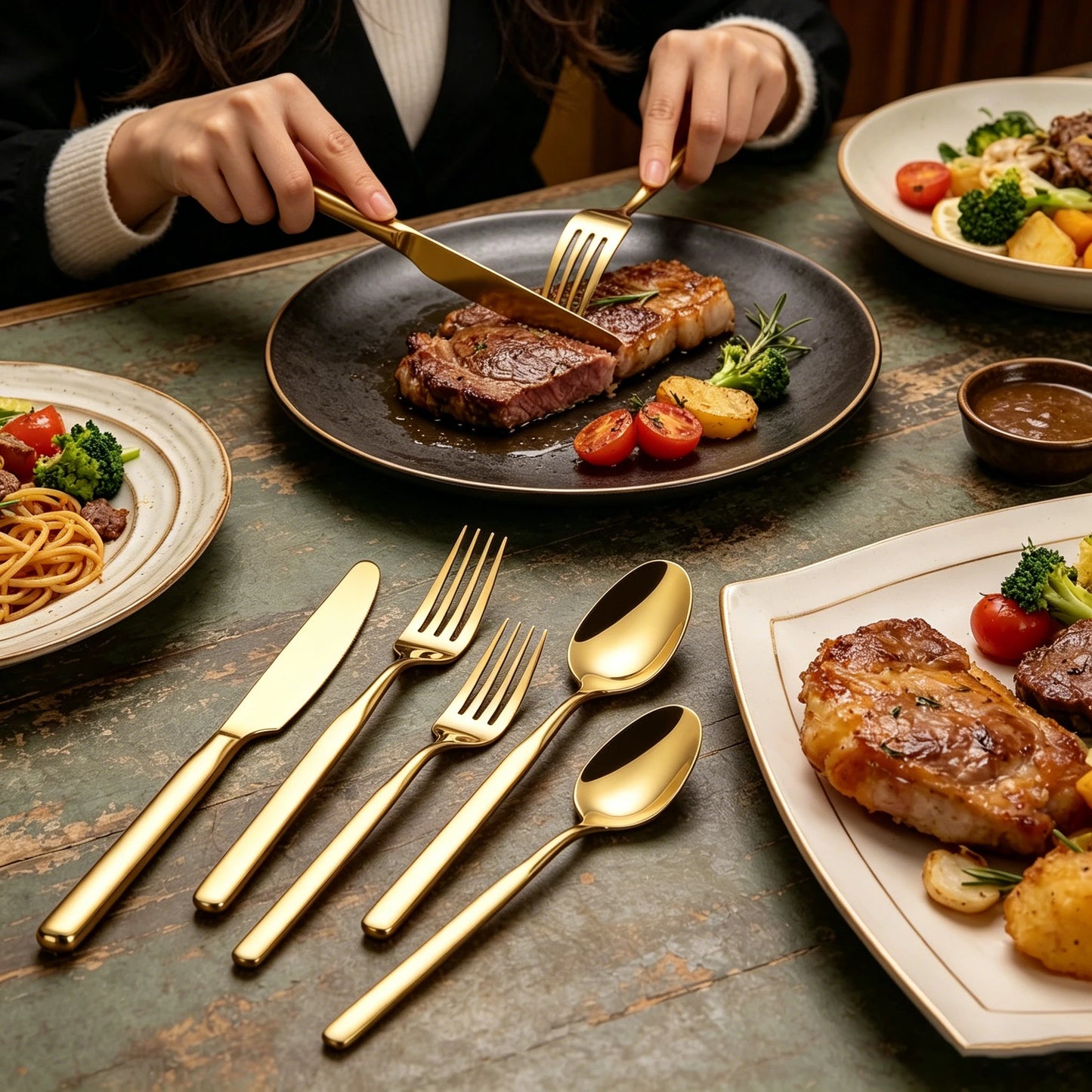 4/6/12/16/18/20/24Pcs Gold Cutlery Set Stainless Steel 304 Tableware Elegant Western Knife Fork Spoon Mirror Dinner Set