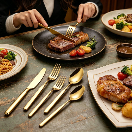 4/6/12/16/18/20/24Pcs Gold Cutlery Set Stainless Steel 304 Tableware Elegant Western Knife Fork Spoon Mirror Dinner Set