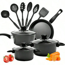 13Pc Nonstick Cookware Set, Induction Pots and Pans with Cooking Utensils, Black Kitchen Set for Home Camping, Thanksgiving Gift
