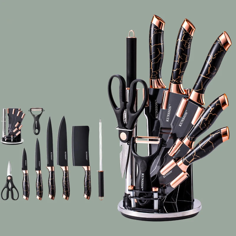 Kitchen Knife 9pcs Acrylic Knife Holder Stainless Steel Slicing Knife Bread Knife Fruit Knife Chef Knife