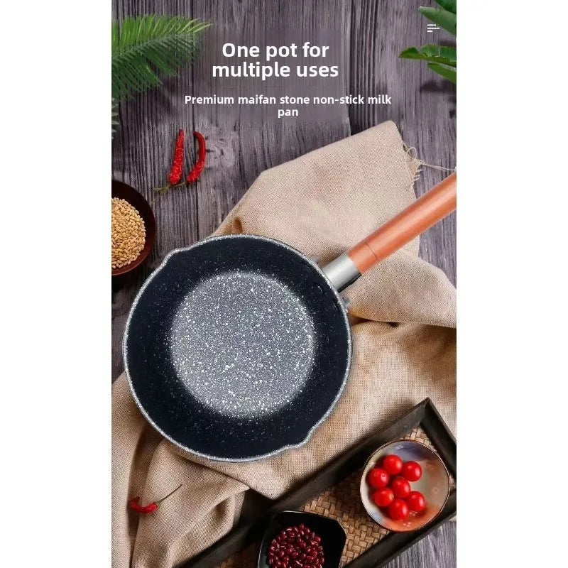 14cm/16cm Non-Stick Sauce Pan Soup Pot Wooden Handle Stick Proof Sauce Pan with Pour Spout Milk Saucepan for Home Kitchen New