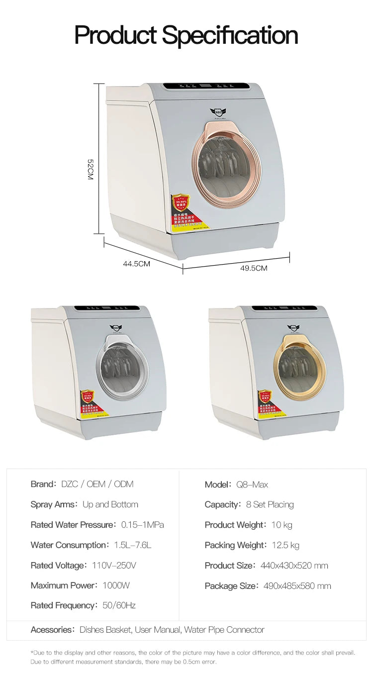 Q8-Max Household Free-installation Mini Dish Washing Portable Automatic  Freestanding Electronic Dishwasher Machine Home 8 Sets