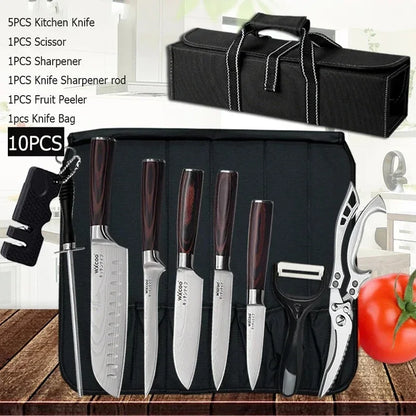 WXCOO Professional Chef Knife Damascus Japanese Stainless Steel Kitchen Boning Knives Set with Roll Canvas Bag