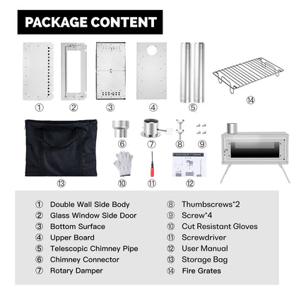 CHANGE MOORE Outdoor Portable Folding Secondary Conbustion Camping Wood Stove Detachable Burning Wood Stove Winter Camping