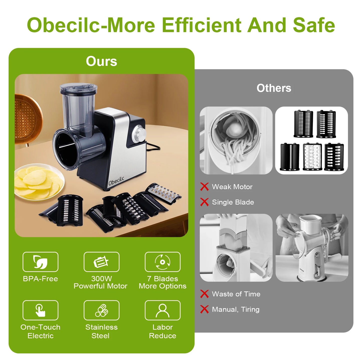 300W 7 in 1 Automatic Electric Vegetable Cutter Salad Shooter Slicer Shredder Grater for Cheese Carrot Cabbage Home Kitchen Food Prep Machine