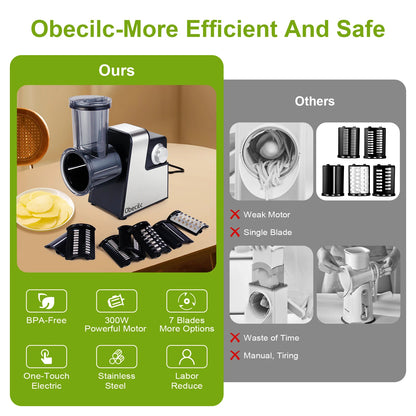 300W 7 in 1 Automatic Electric Vegetable Cutter Salad Shooter Slicer Shredder Grater for Cheese Carrot Cabbage Home Kitchen Food Prep Machine