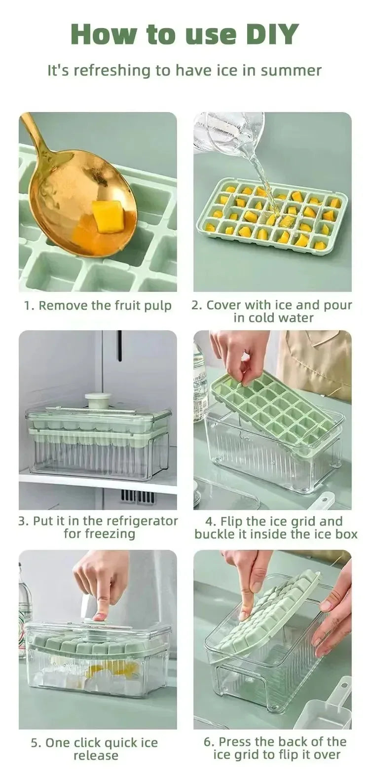 28/56 Grids Ice Cube Mold Press Ice Tray Bucket Multifunctional Ice Maker with One-touch To Release Portable Ice Box Ice Cube Tr