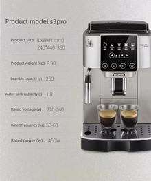 S3Pro Fully Automatic Coffee Machine, Italian Style Small Fresh Grind Coffee Maker for Home & Office Use