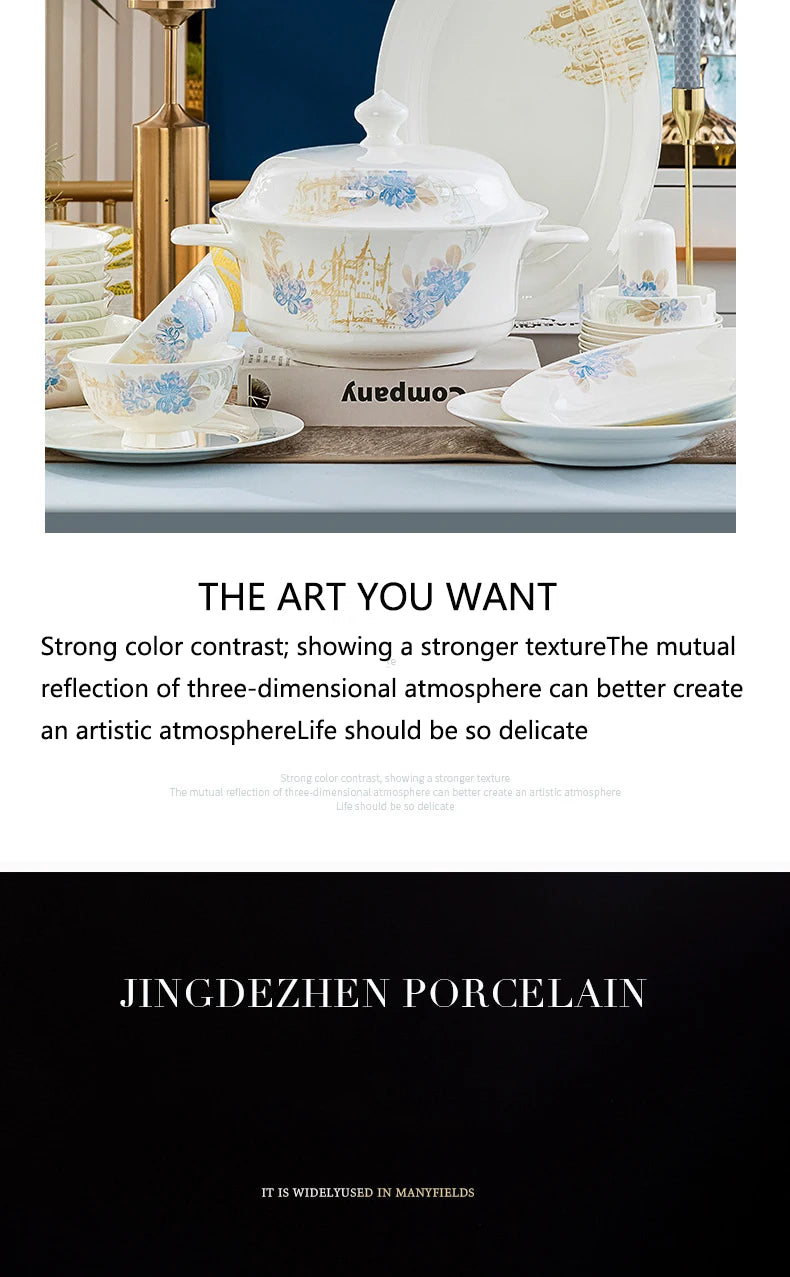 Bone china food utensils marble dinner set luxury dinnerware kitchen bowl plates dinner sets table set ceramic vintage