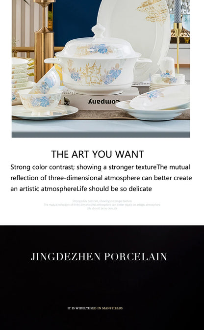 Bone china food utensils marble dinner set luxury dinnerware kitchen bowl plates dinner sets table set ceramic vintage