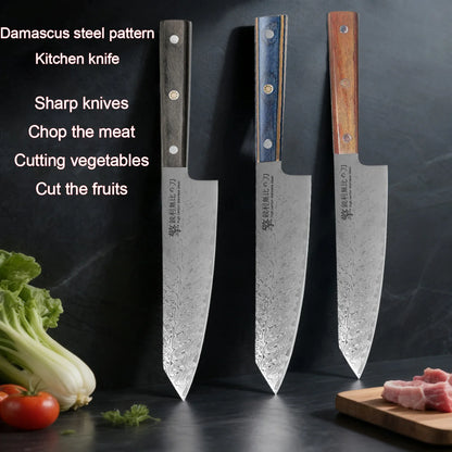 2026 New Damascus Pattern Japanese Kitchen Knife - High Hardness, Sharp Main Chef Knife for Cooks - Wooden Handle Kitchen Knife