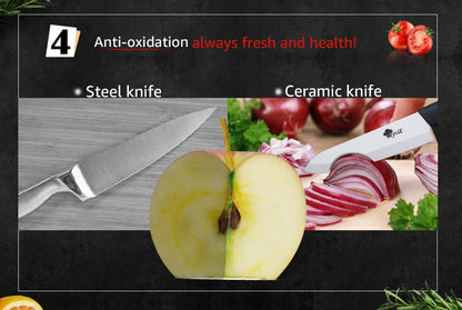 Ceramic Knives Set Kitchen knives 3 4 5 6 inch Chef knife +peeler with holder white zirconia blade Multi-color Handle