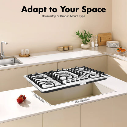 5-Burner Natural Gas Cooktop Drop-In Fierce Fire Kitchen Gas Stove with Flame Failure Protection Stainless Steel Gas Stove