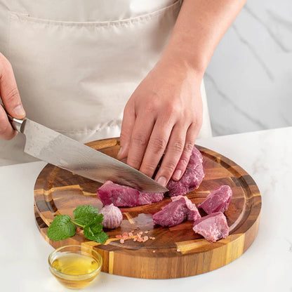 WXCOO Round Acacia Wood Resin Chopping Board Kitchen Cutting Board for Steak Snacks Fruit Board Food-Safe Cutting Board Thicken