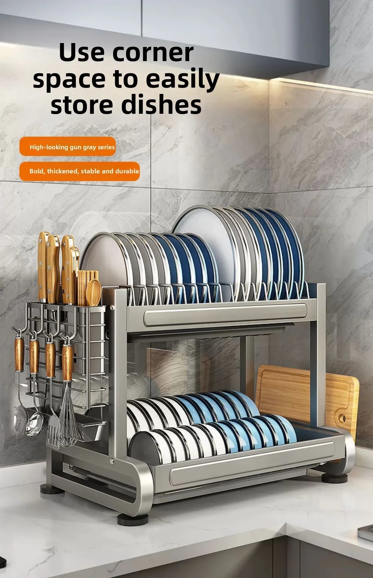 Minimalist Countertop Storage Stainless Steel Drain Dish Rack Kitchen Shelf Multifunctional Shelf Drain Dish Rack