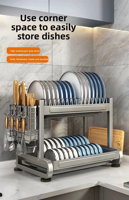 Minimalist Countertop Storage Stainless Steel Drain Dish Rack Kitchen Shelf Multifunctional Shelf Drain Dish Rack