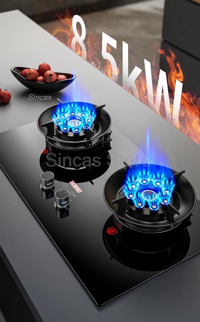 Two-burner Gas Stove Desktop Fierce Fire Kitchen Gas Stove Dual Stove Embedded Nature Gas/LPG Timing Stove Dual-Use Gas Cooker