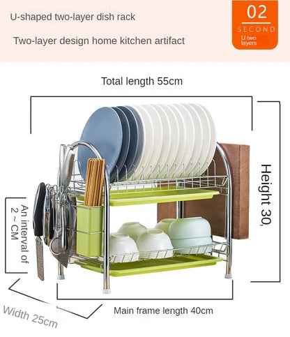 Dish Drying Rack Kitchen Adjustable Stainless Steel 2 Tier Plates Organizer Dish Bowl Drainer Storage Rack Kitchen Utensils