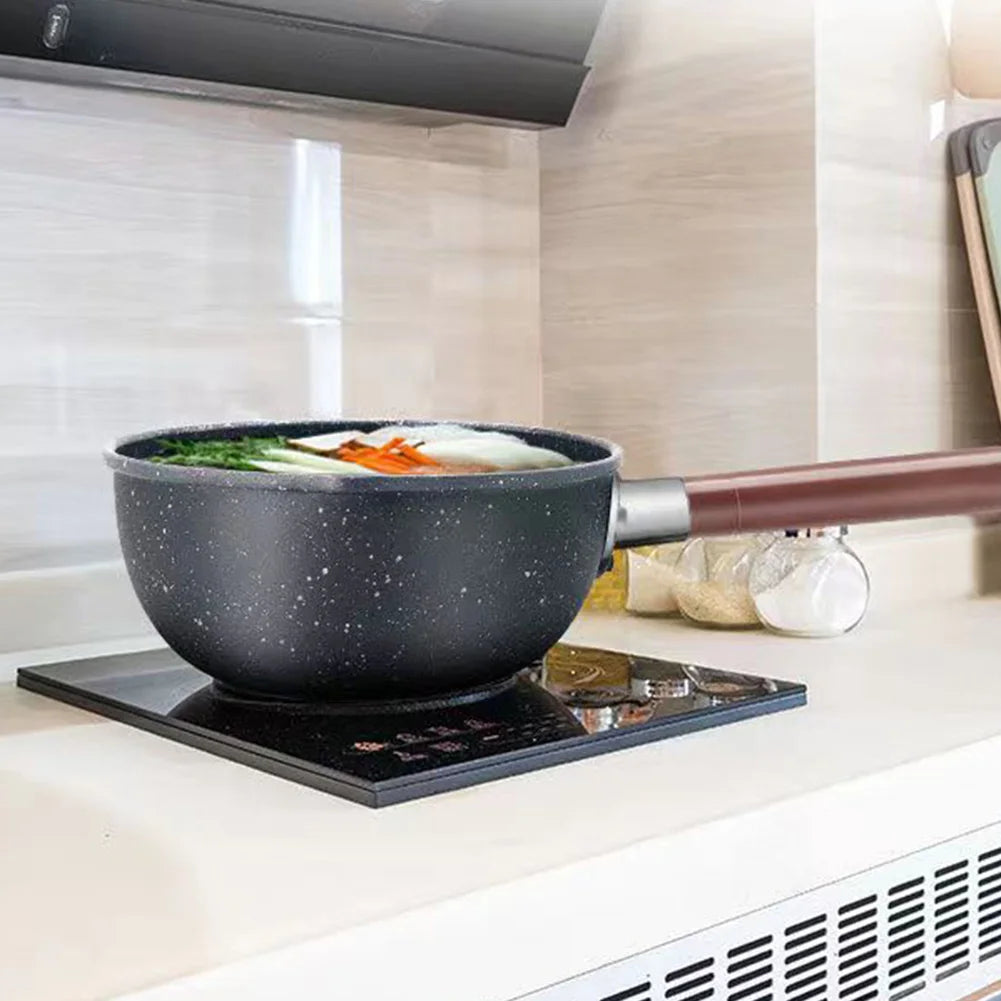 Non-Stick Sauce Pan Soup Pot with Pour Spout Milk Saucepan Wooden Handle Stick Proof Sauce Pan for Noodles Soups Hot Milk