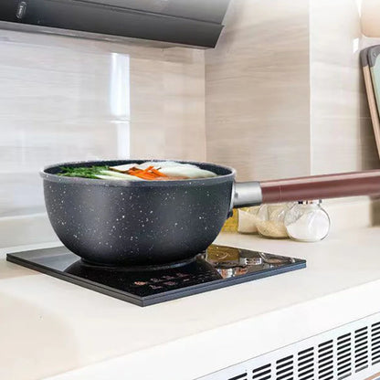 Non-Stick Sauce Pan Soup Pot with Pour Spout Milk Saucepan Wooden Handle Stick Proof Sauce Pan for Noodles Soups Hot Milk