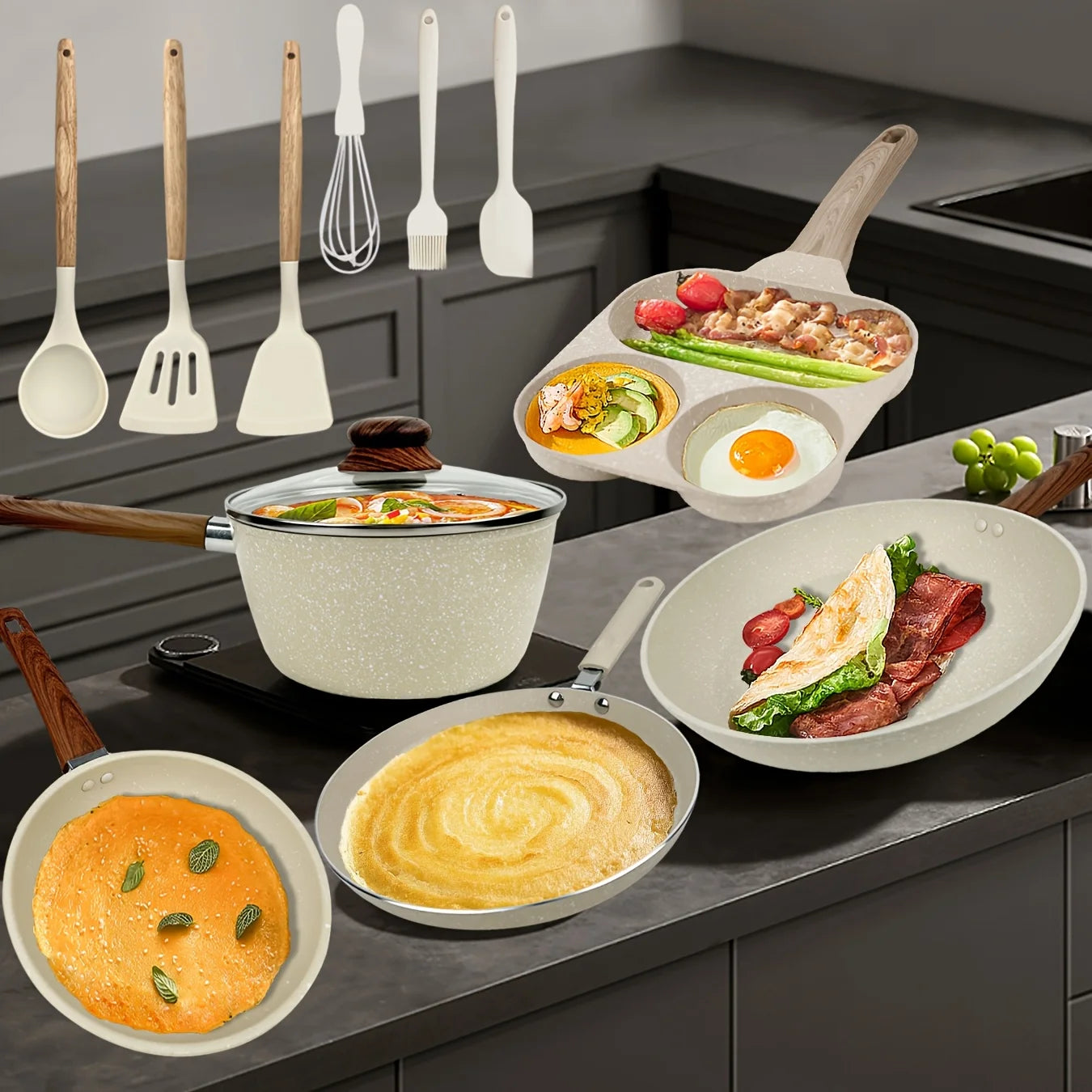 15/12/7pcs POTS And Pans Set, Non-stick Cookware Set, Induction Cookware Non-stick Cooking Set, Including Frying Pan, Pan, Steam