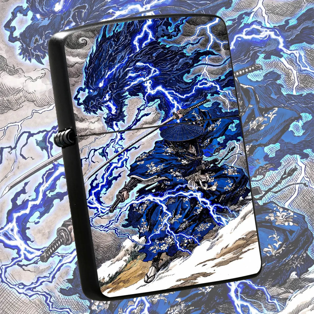 Ukiyo-E Style Lightning Blue Dragon Ronin Themed Decorative Ornament, Exquisite Art Accessory, Unique Aesthetic Desktop Display, Versatile For Daily Scenes, Premium Collectible Gift For Art Lovers And Trend Enthusiasts A Humo