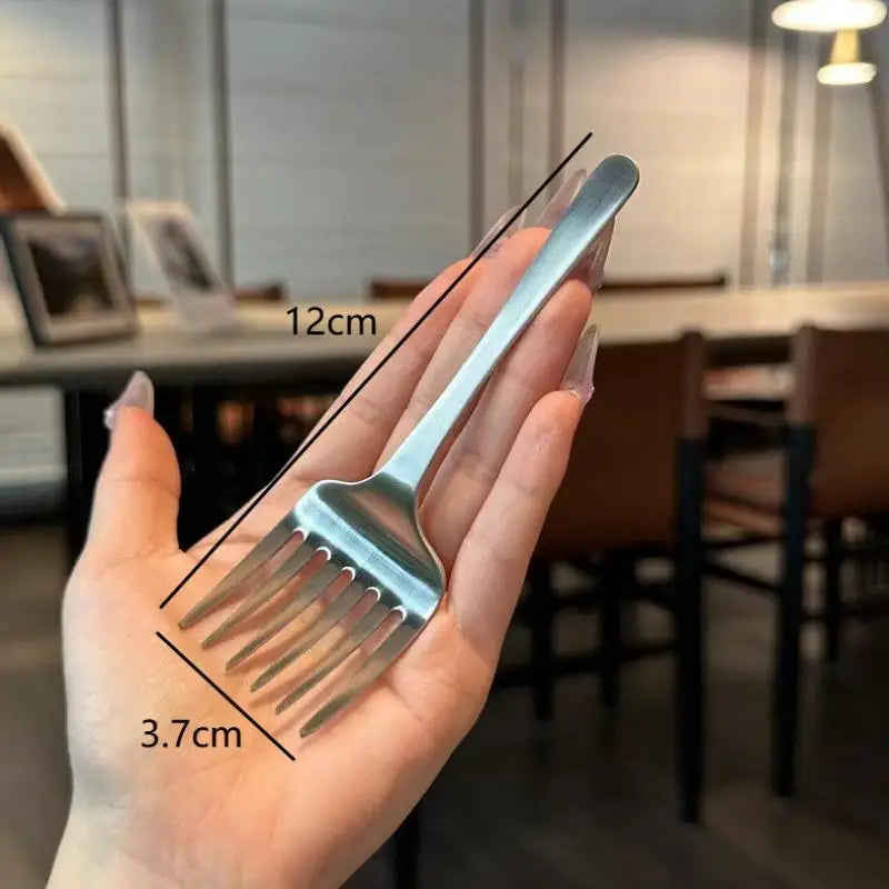 Creative Korean Single Handle Six-tooth Stainless Steel Dessert Fork Fruit Fork Portable 304 Stainless Steel Cake Fork