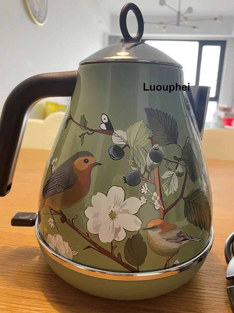 1.7L Retro Paint Decal Electrc Kettle Boiling Water With Thermometer Auto Power Off 304 stainless Steel Electrc Teapot 220V