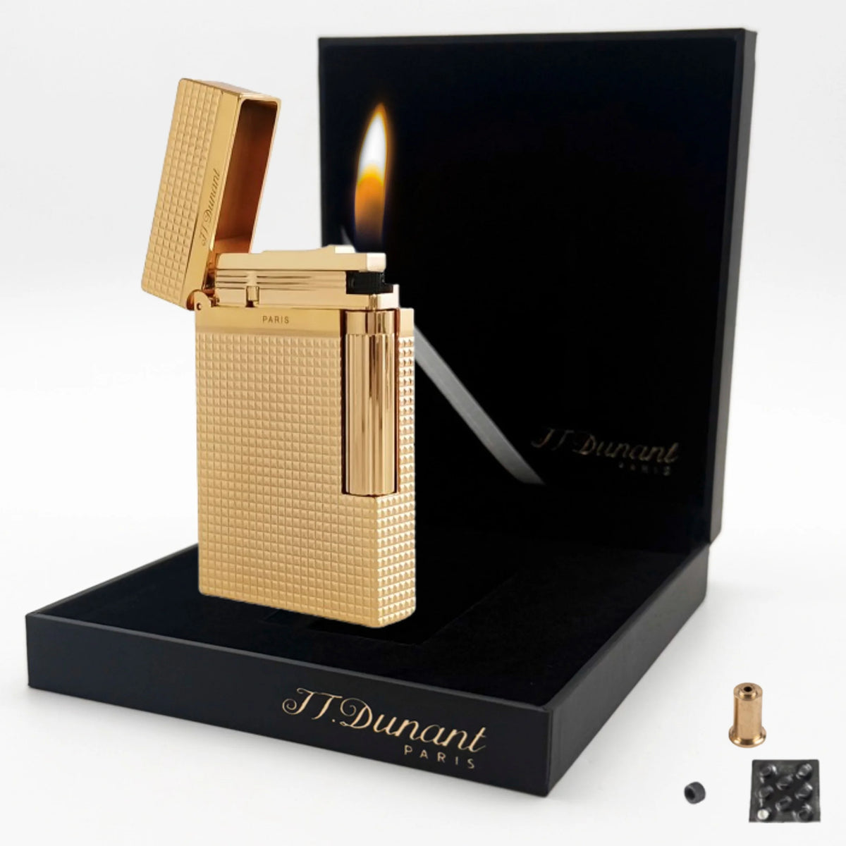JT.Dunant Lighter Ding Sound Brass Metal Refillable Butane Cigar Cigarette Lighters Fuel Men Smoking Accessory