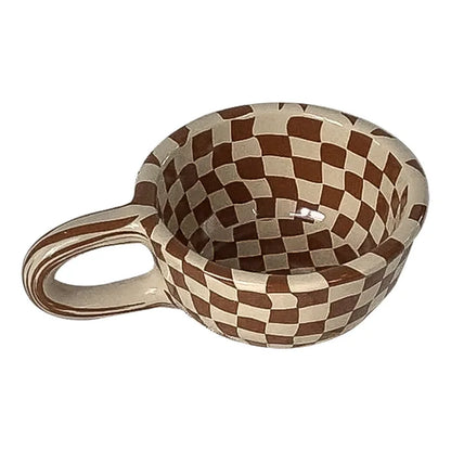 Checkerboard Shape Mug, Korean Retro Ceramic Coffee Mug, Office Latte Mug, Holiday Gift,Home Use Simple Water Cup