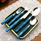 5Pcs/Set Imitation Bamboo Handle Cutlery Set Knife Cake Fork Spoon Dinnerware Stainless Steel Flatware Kitchen Tableware Set