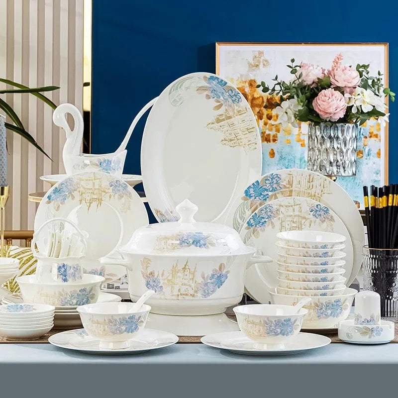 Bone china food utensils marble dinner set luxury dinnerware kitchen bowl plates dinner sets table set ceramic vintage