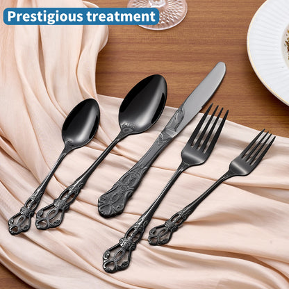 20-40pcs Black/Gold/Silver Dinnerware Set including Knife/Fork/Spoon for Home Restaurant Wedding Party Use