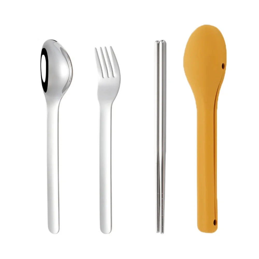 3pcs/set With Silicone Case Travel Cutlery Set Rust-proof Reusable Flatware Set 304 Stainless Steel Mirror Polished