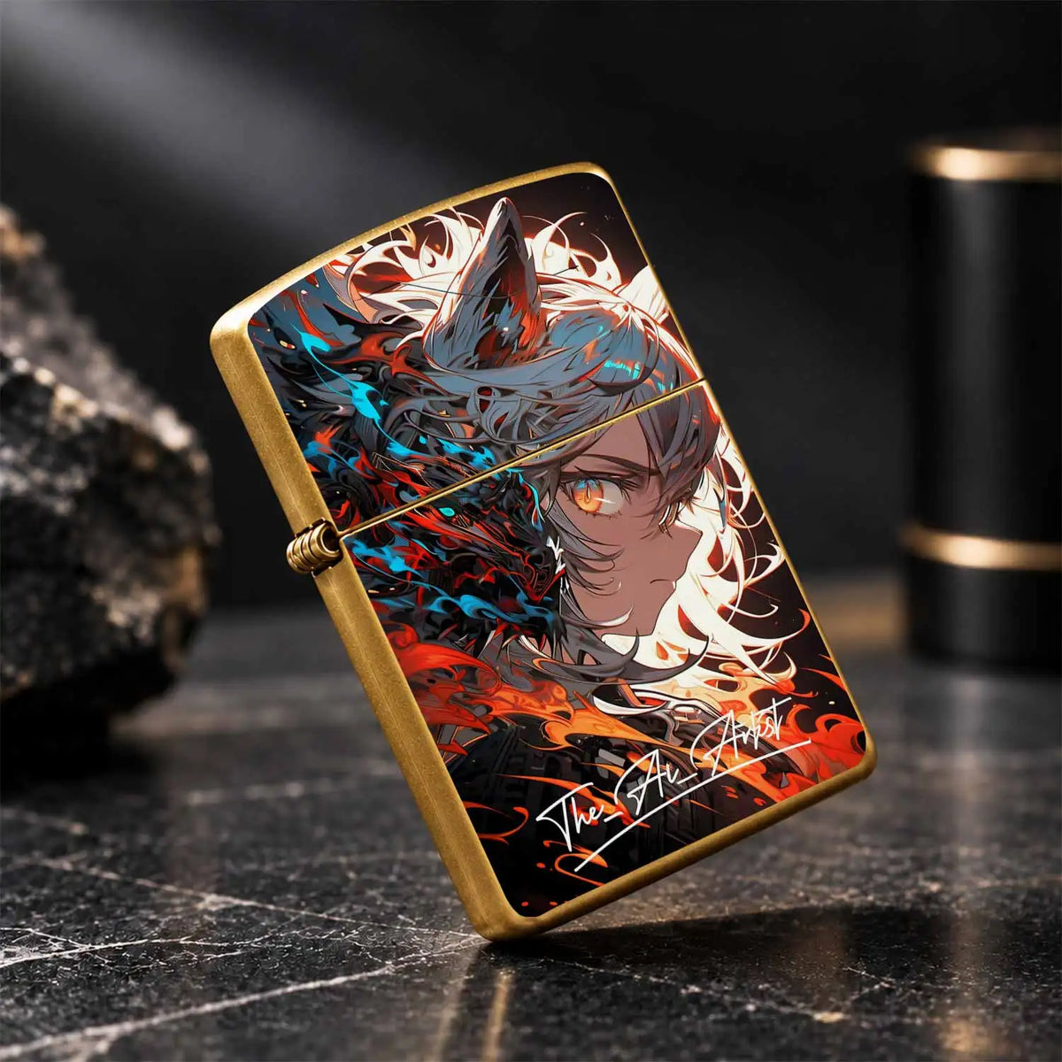 Anime Style Flame Shadow Cat Ear Art Lighter, Aesthetic Graffiti Cool Portable Igniter, Multi-Scenario Daily Outdoor Use Ideal, Exquisite Unique Collectible Gift For Art Lovers And Friends For All Occasions A Humorous And Int