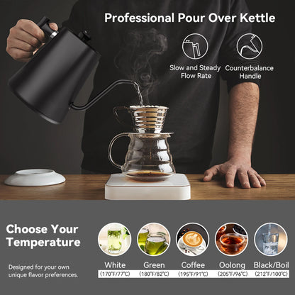 SMANG 1200W Gooseneck Electric Kettle 1L Temperature Control Coffee Kettle Pour Over Coffee Kettle Rapid Heating Kettle