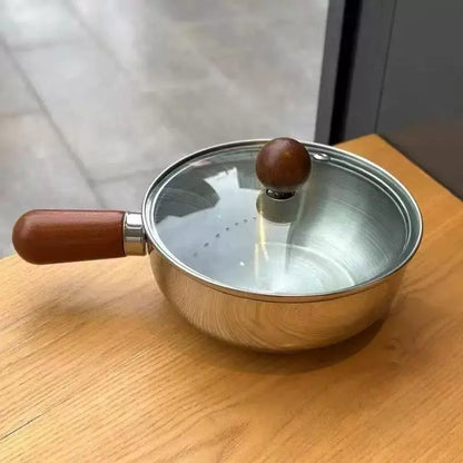 ♥Stainless Steel Saucepan with Wooden Handle - Single-Size Cookware for Boiling/Sauces, Induction & Gas Stove Compatible Pan