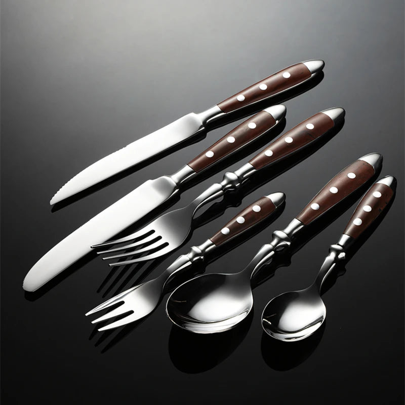 6-piece stainless steel tableware set, including knife fork and spoon set, kitchen knife and dining utensils such as steak knife
