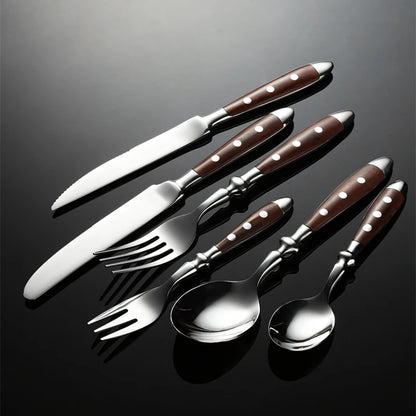 6-piece stainless steel tableware set, including knife fork and spoon set, kitchen knife and dining utensils such as steak knife
