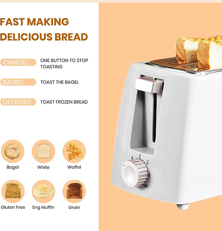 Wholesale Customization Classic Food Toast Waffles Breakfast Cooking 2 Slice Home Bread Oven Toaster