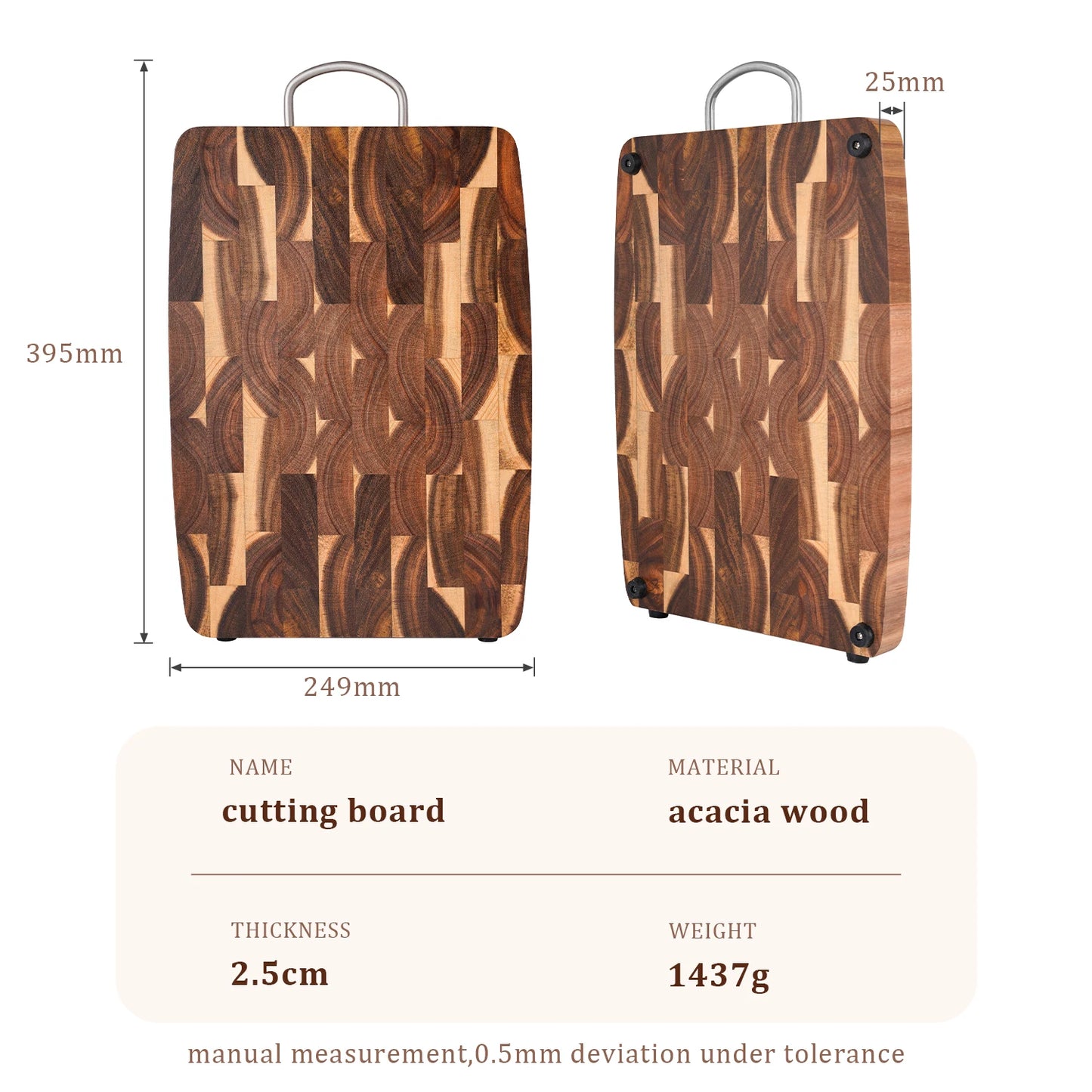 End Grain Butcher Block Premium Acacia Wood Cutting Board Chopping Board for Kitchen with Handle