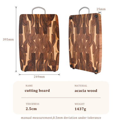 End Grain Butcher Block Premium Acacia Wood Cutting Board Chopping Board for Kitchen with Handle