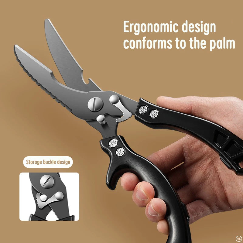 1pc Kitchen Scissors, Powerful Chicken Bone Scissors, Black Titanium Multifunctional Scissors for Bone Cutting