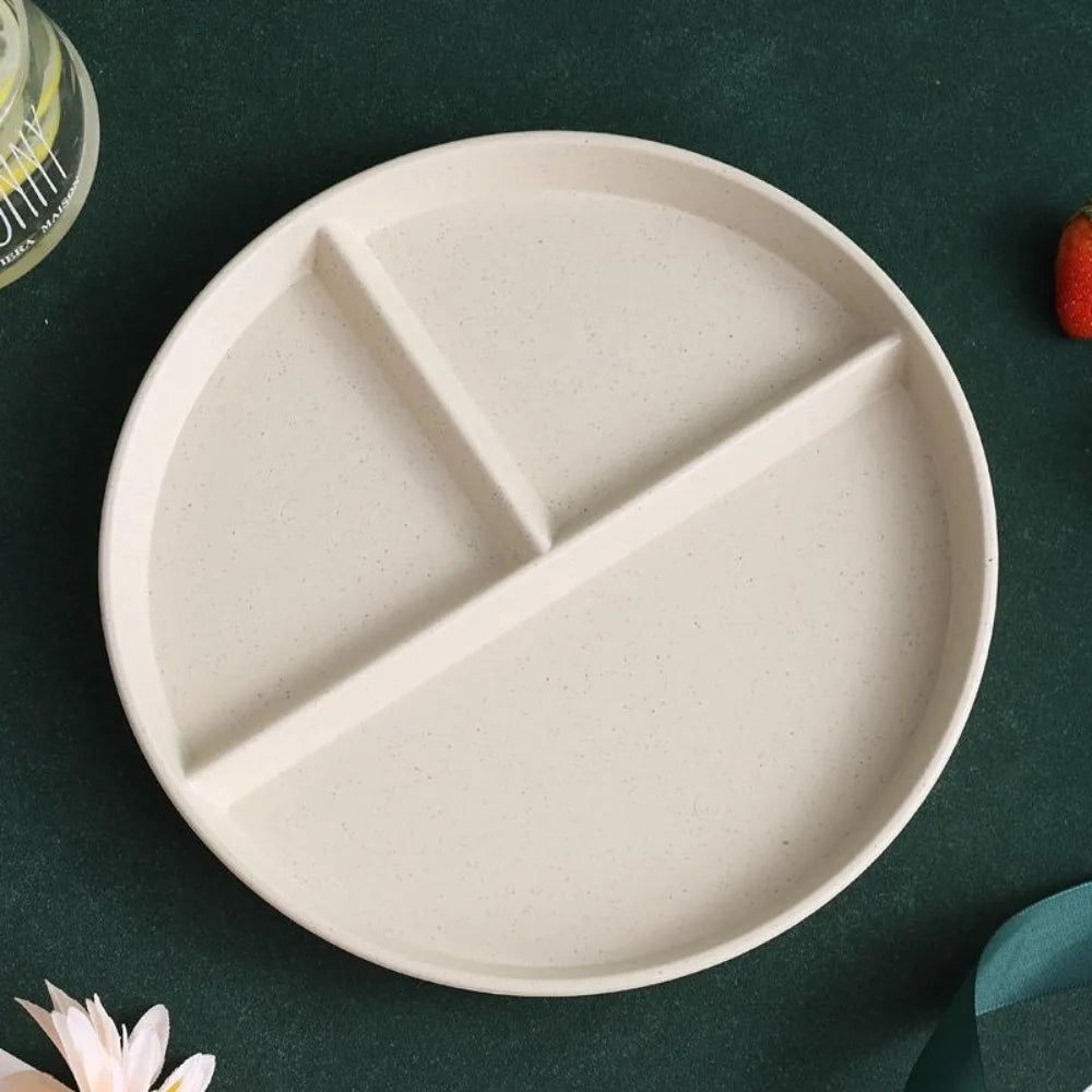 Three-Compartments Divided Plate Eco-Friendly Wheat Straw Reusable Children Dishes Anti-fall Plastic Kitchen Dinnerware Plates