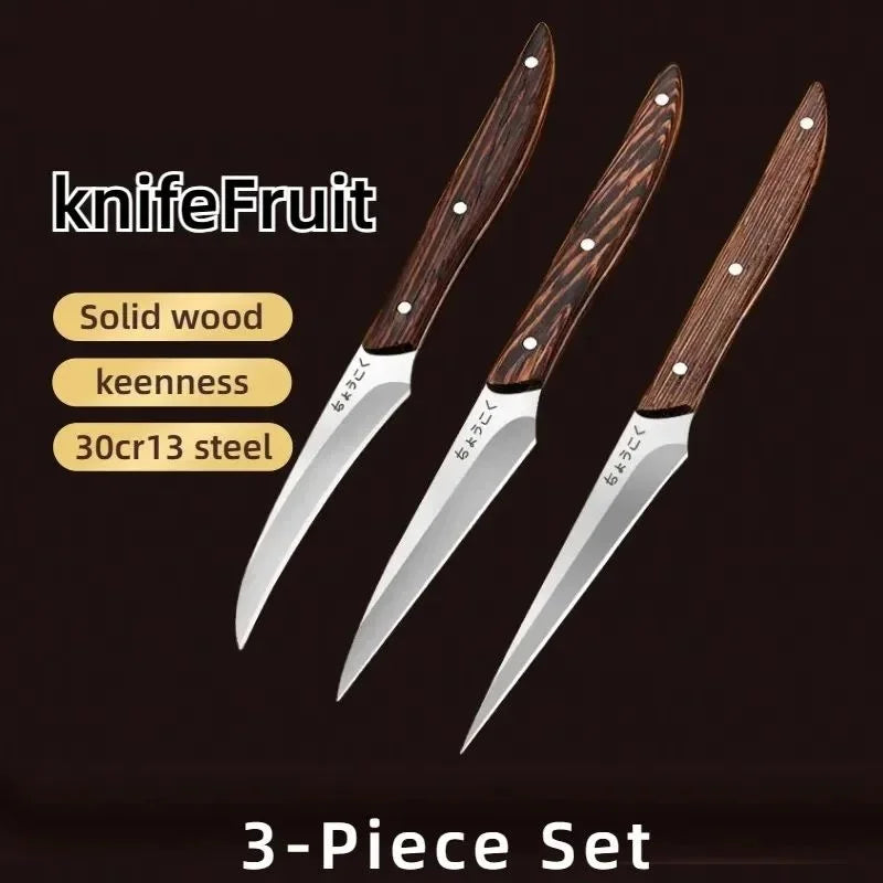 Food Carving Knife 3-piece Set Chef Carved Fruit Decorative Knife Professional Food Carving Sharp Solid Wood Handle Utility Tool