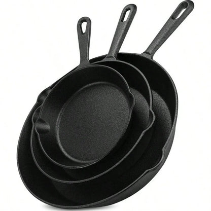 3-Piece Cast Iron Skillet Set – Pre-Seasoned Chefs Pans for Oven, Stove, Grill, or Campfire, Black
